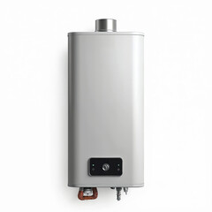 Modern electric water heater isolated on white background. Sleek design, efficient heating tech for home use. Plumbing appliance for standard installation, cost effective, household water supply,