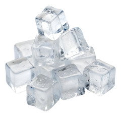 The pile of ice cubes isolated on a transparent background