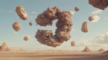 Beige Stone Rock Formation Floating in Desert Landscape