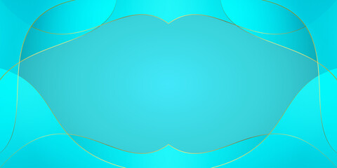 Luxury curved golden lines on tosca green background. Template premium banner, backdrop design vector.