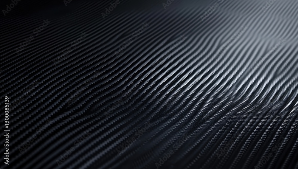 Poster Abstract close-up of textured surface creating light and shadow patterns with varying lines flowing in waves and reflections on dark background