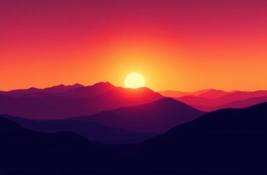 Serene mountain sunset with vibrant sky and silhouetted peaks