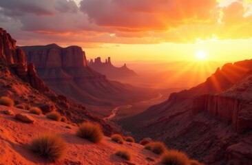 Stunning sunset over monument valley desert landscape