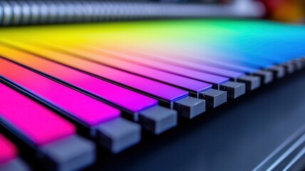 Precision plotter printing calibrating cmyk heads depositing ink across glossy color spectrum chart offset machine press fountain key color offset machine press fountain key color