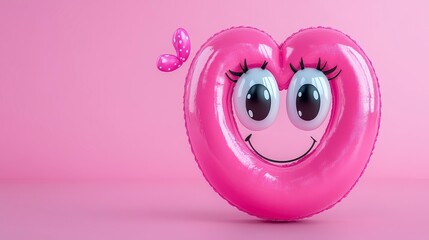 Fototapeta premium Pink Heart Shape with Big Eyes on Soft Pink Background