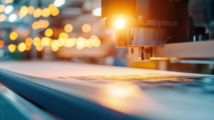 Large format printer processing signage at high speed in a printing house, showcasing advanced printing technology presses