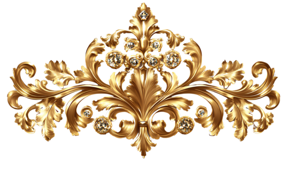Golden baroque ornament isolated on transparent background, cutout, PNG file