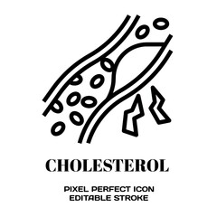 Cholesterol symbol, featuring an editable stroke outline icon isolated on white background flat vector illustration. Pixel perfect