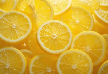 Obraz premium Freshly cut lemon slices arranged in a vibrant display
