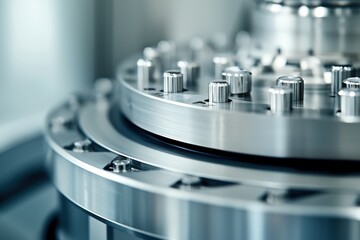 Detail Close up of High Precision Engineering Part with Smooth Surfaces in Metal and Metallic Tone