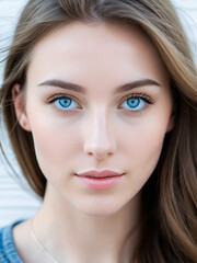 Obraz premium Young urban woman with blue eyes and a fair complexion poses for the camera.