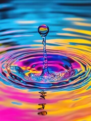 Chromatic cascade, A striking water droplet frozen in vibrant motion
