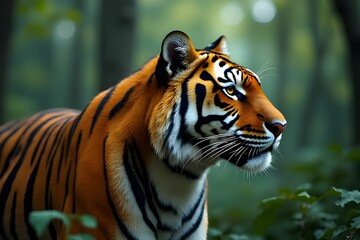 Fototapeta premium Close up of Bengal tiger in jungle. Wild animal background