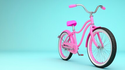 Fototapeta premium Pink Pixelated Child's Bicycle on Light Blue Background