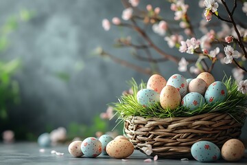 Happy Easter Background with colored Easter eggs.