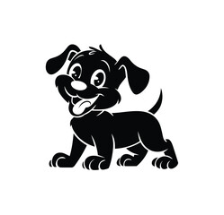 Fototapeta premium Adorable Cartoon Puppy Silhouette Vector – Playful Black and White Dog Illustration