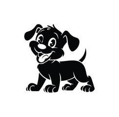 Fototapeta premium Adorable Cartoon Puppy Silhouette Vector – Playful Black and White Dog Illustration