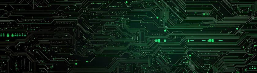 Abstract green circuit board, digital technology, futuristic background, website design