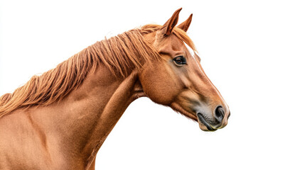 Obraz premium Chestnut horse with a flowing mane captured in sharp detail against a bright white background