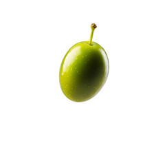 Single green olive isolated on white