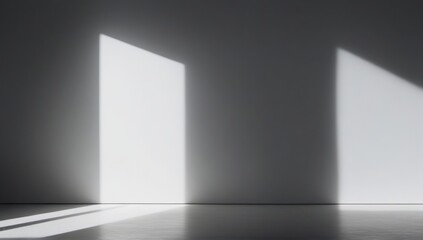 Fototapeta premium Minimalist grey room with sharp light and shadow play. Ideal for architectural renders, design mockups, and conceptual backgrounds.