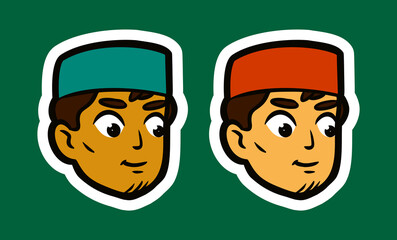 Boy Head with Hat Cartoon Sticker Illustration