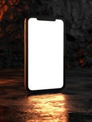 Sleek smartphone with blank display on textured surface for app demo