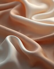 Fototapeta premium Close-up smooth brown, white silk fabric with soft folds. Elegant textile design, interior decoration, art projects background. Abstract seamless wave pattern. Luxury clothes material, fashion