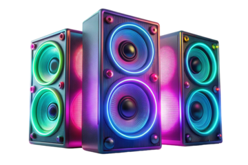 neon audio speakers isolated on transparent background