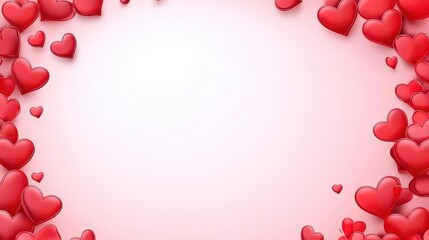 Red Hearts Frame on Pink Background Romantic Valentines Day Design