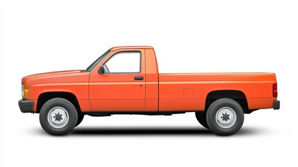 Classic Orange Pickup Truck Side Profile on White Background