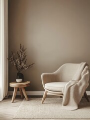 A minimalist living room setting featuring a stylish modern chair