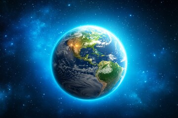 Obraz premium A magical Earth surrounded by a glowing energy shield, protecting it from extreme climate change