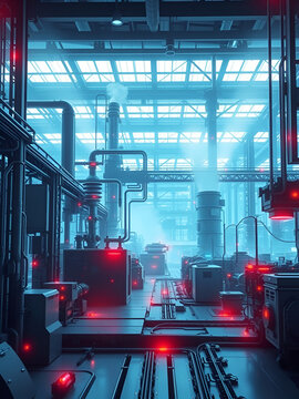Futuristic factory and technology. Wide image for banners, advertisements.