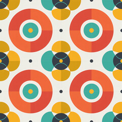 Naklejka premium Retro Geometric Seamless Pattern - Colorful Abstract Circles