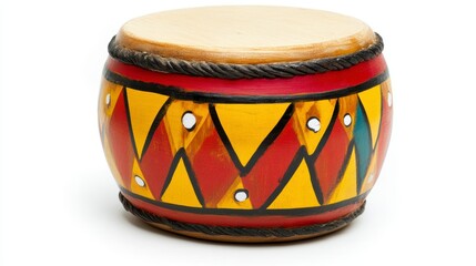 Vibrant Hand Drum with Red and Yellow Geometric Design