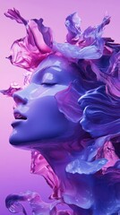 Digital Art Surreal Female Face with Flowing Colors and Ethereal Elegance