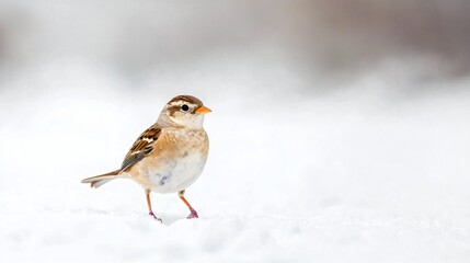 White crowned Sparrow Bird on Snowy Ground Winter Wildlife Photography