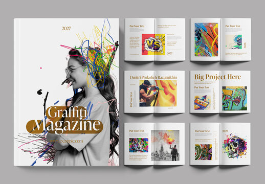 Trendy Graffiti Magazine Cover and Page Layout