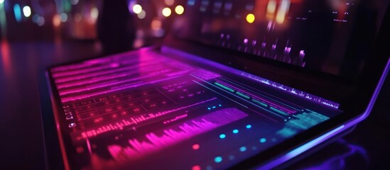 Obraz premium Neon Laptop in Night City: Futuristic Technology
