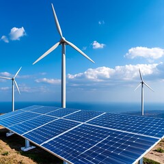 Renewable Energy Landscape with Wind Turbines and Solar Panels