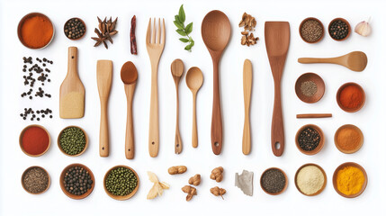 Kitchenware and spices, Healthy and clean food and eating concept, top view