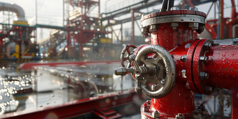 a modern gas tank with automated valves on a sleek refinery platform.