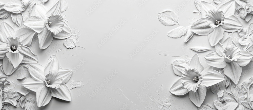 Aufkleber elegant daffodil blossoms in white shades arranged on a soft textured background with ample space fo