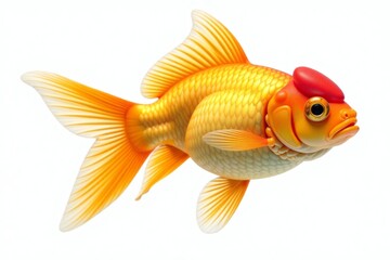 Orange goldfish with detailed fins, isolated on white background.