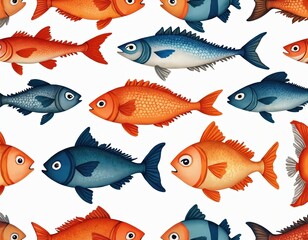 Fototapeta premium Illustration featuring scale pattern fish in flat design, front view. Marine biology theme in watercolor style, monochromatic color scheme. Graphic design present colorful ocean creatures, stylized