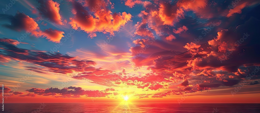 Aufkleber dramatic sunset over the ocean with vibrant reds oranges and blues in the sky casting reflections on