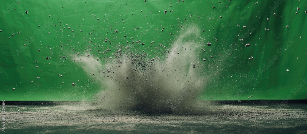 Aufkleber vivid stop motion capture of industrial dust particles exploding against a bright green backdrop sho