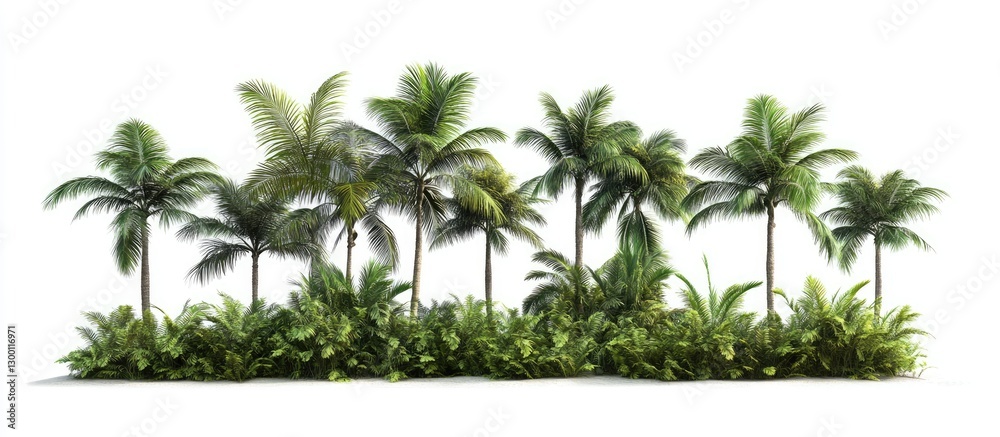 Aufkleber lush green palm trees arranged in a row against a clean white background showcasing vibrant foliage 