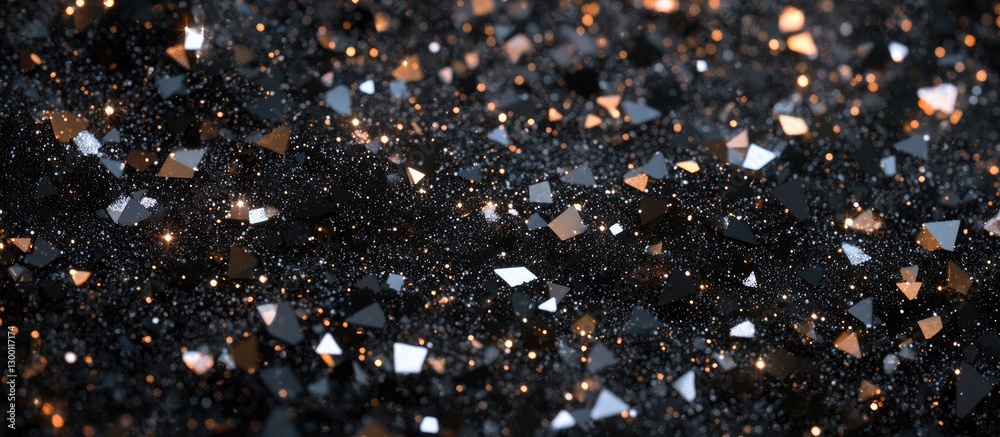 Poster sparkling black and gold glitter texture with scattered diamond shapes creating a night sky effect, 